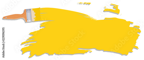 Yellow colour paint and brush
