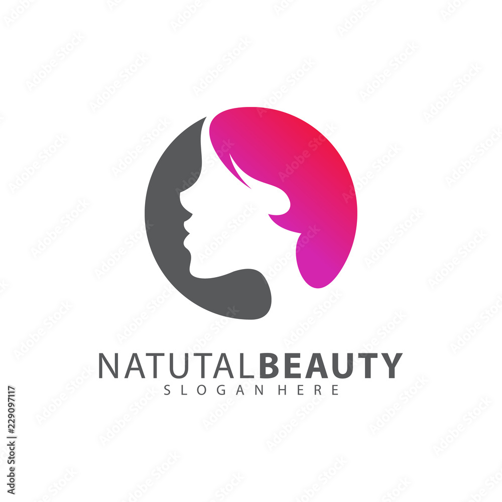 Beauty Woman face with hair logo design vector template. Beauty Woman face with hair logo design vector template.