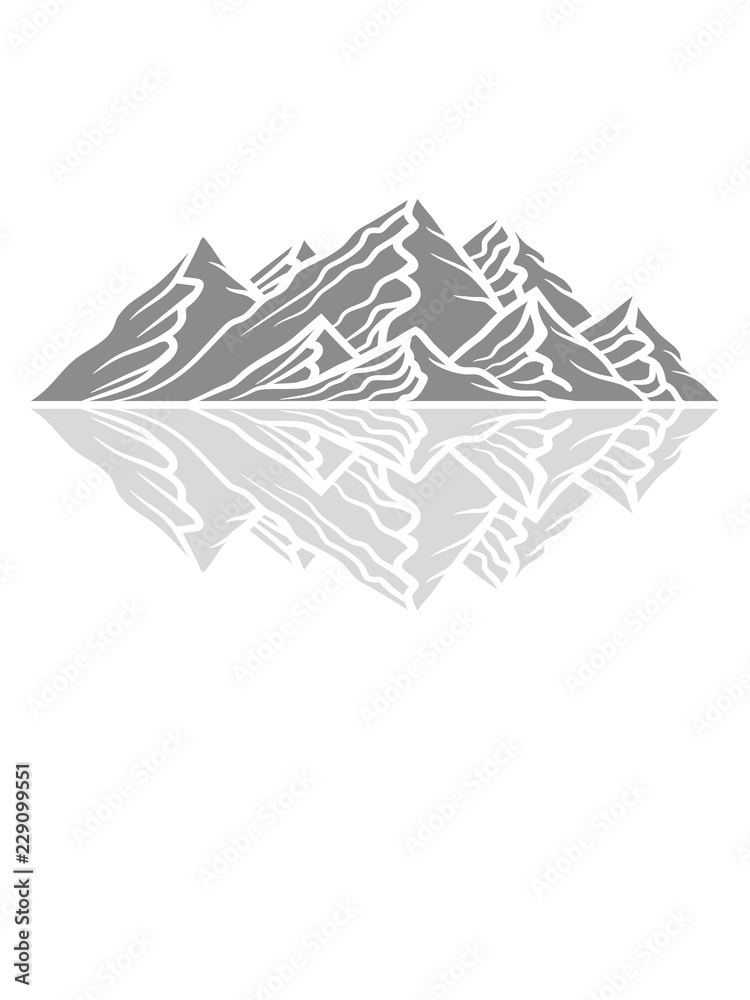 gespiegelt spiegelbild alpen berge hügel wandern urlaug ferien radtour hoch oben klettern aufsteigen besteigen erklimmen berg clipart design kalt schnee snowboard ski fahren