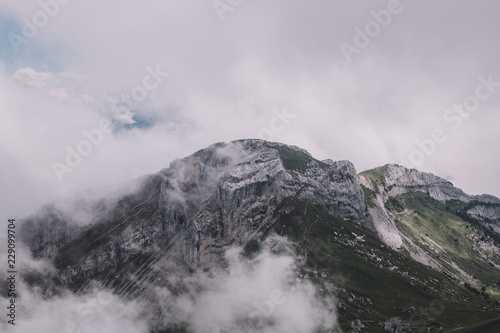 View mountains scene from top Pilatus Kulm in national park Lucerne, Switzerland, Europe. Summer landscape, sunshine weather, dramatic sky and sunny day © TravelFlow