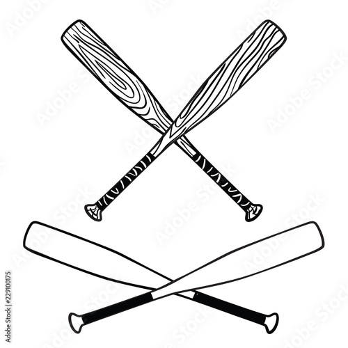 Wooden baseball bats logo symbol in cartoon style
