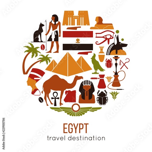 Set of Egypt symbols and landmarks. Flat vector illustrations.