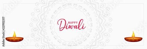 elegant happy diwali white banner design