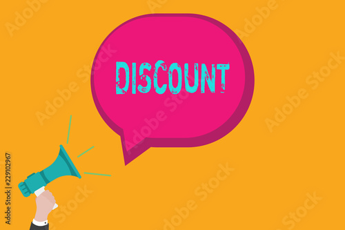 Handwriting text writing Discount. Concept meaning deduction from usual cost of something Save on product service.