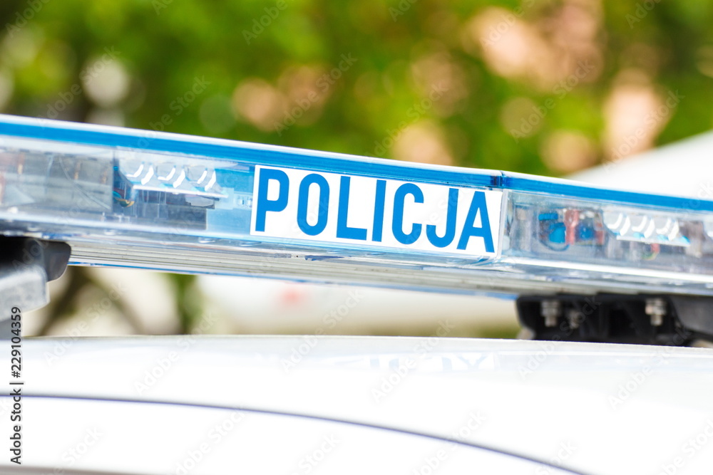 Obraz premium Sign polish police on car