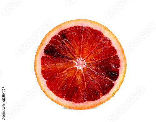 half cut blood orange isolated on white background