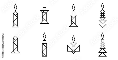 Set of Simple outline tangram candle in variety type for create design icon vector