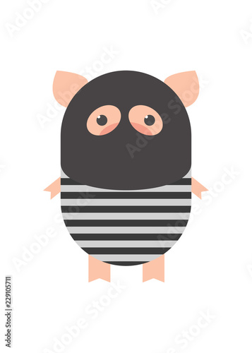 Pig in the costume of a thief. Pig is a recessionist, a lawbreaker. Cartoon, vector © All5