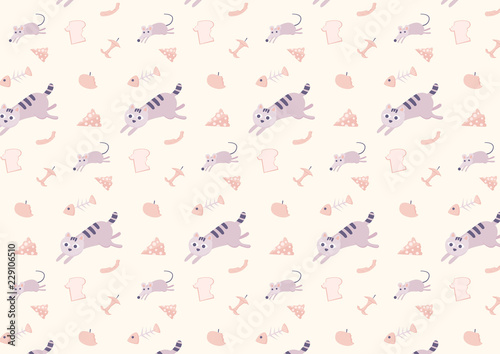 Cat chasing rat cartoon design seamless pattern. Vector illustration wallpaper and background.