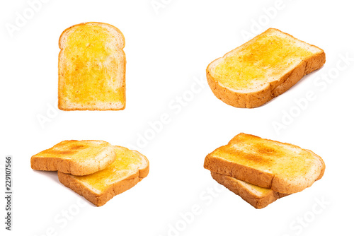 Set of Roasted bread isolated on white background.