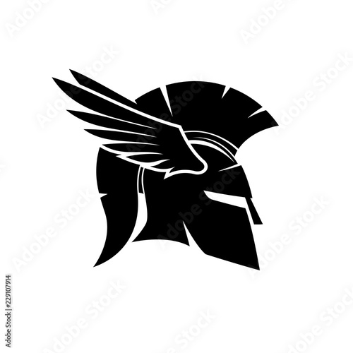 Spartan helmet with wings on a white background.