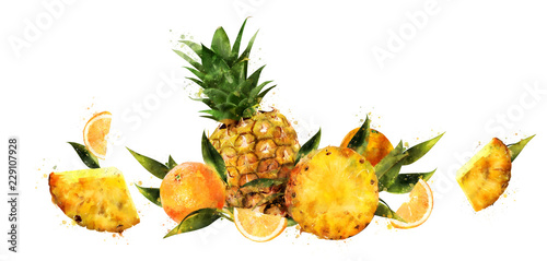 Fototapeta Naklejka Na Ścianę i Meble -  Pineapple on white background. Watercolor illustration