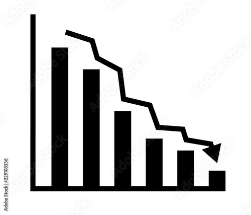 descending analytic graph showing loss and business downfall. data analytics descendant icon on white background. chart with bars declining icon.