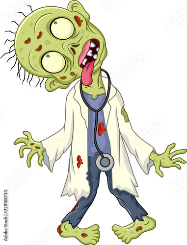 Cartoon zombie doctor on white background