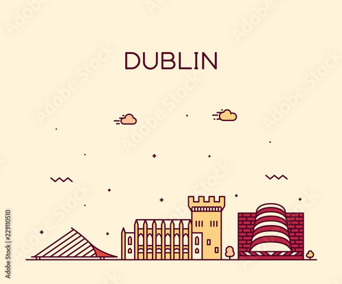 Dublin skyline, Ireland vector linear style city