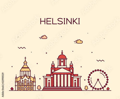 Helsinki skyline Finland vector city linear style