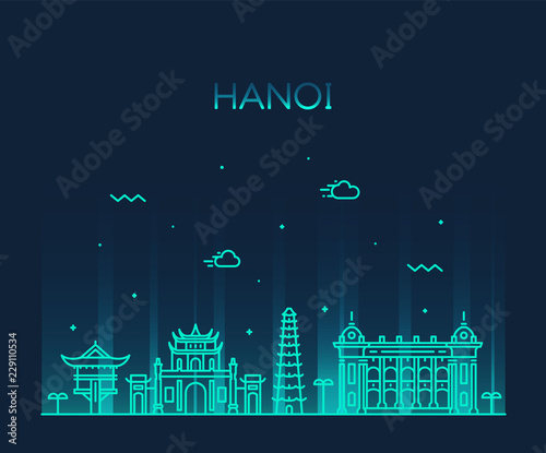 Hanoi skyline, Vietnam vector linear style city