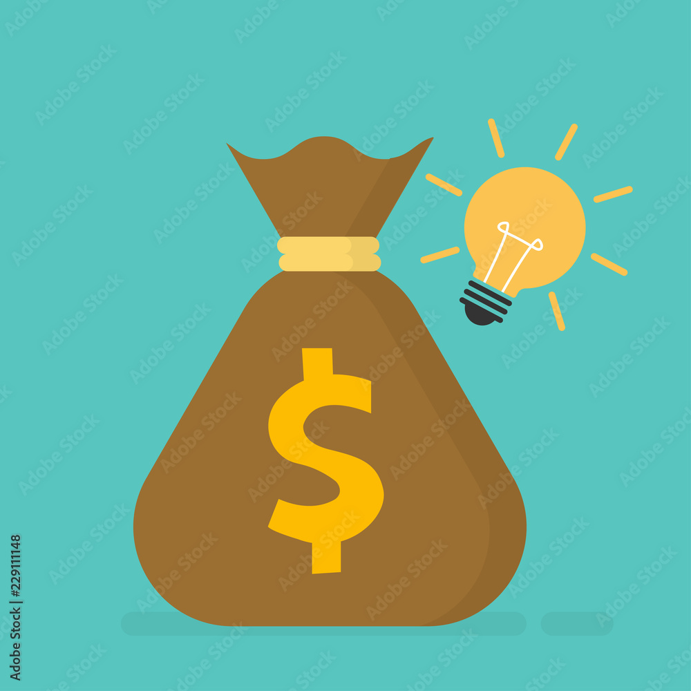 Money bag and light bulb icon vector illustration Money bag and light bulb icon vector illustration