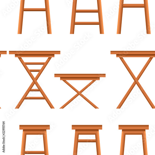 Seamless pattern. Set of bar chairs. Wooden ocher collection. Retro bar or cafe stools. Flat vector illustration on white background