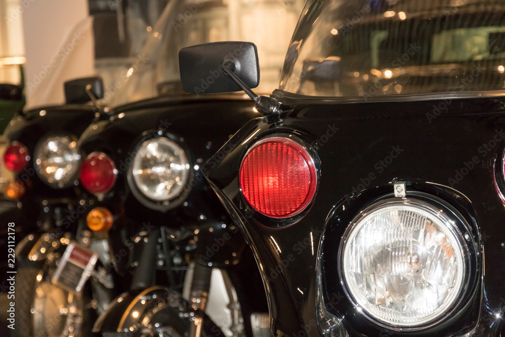 Close-up motorbike headlights