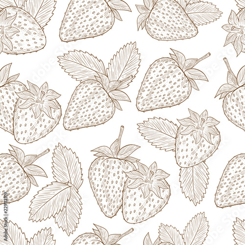 Strawberry. Background, wallpaper, seamless. Sketch. Monochrome.