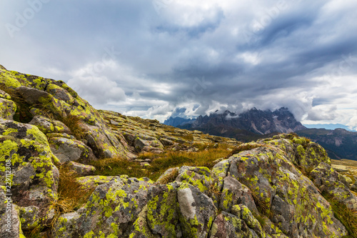 Beautiful cloudscape and rain clouds in the Dolomite Alps in summer © Calin Tatu