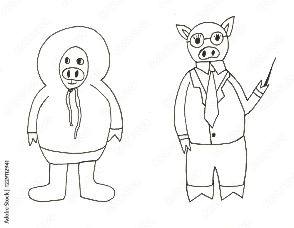 Hand drawn snow winter new year Christmas pig cartoon cute Hand drawn snow winter new year Christmas pig cartoon cute