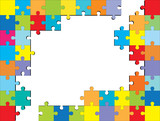 Multi-colored background from separate pieces of mosaic (puzzles) on a white background. Business, merger, joining, teamwork. 