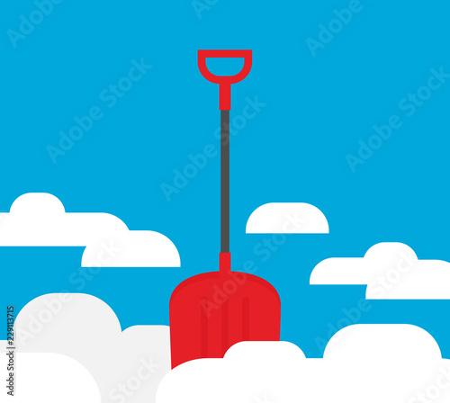 red shovel snow drifts flat illustration