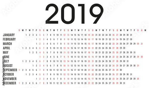 Simple 2019 planner calendar and day schedule for private use and business