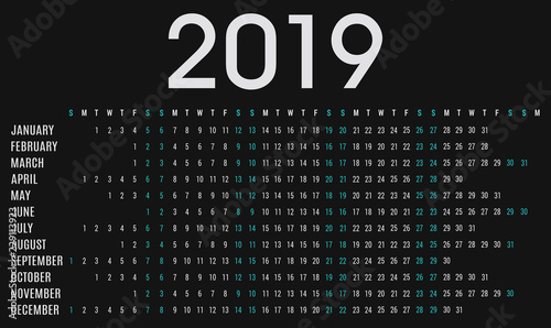 Simple 2019 planner calendar and day schedule for private use and business