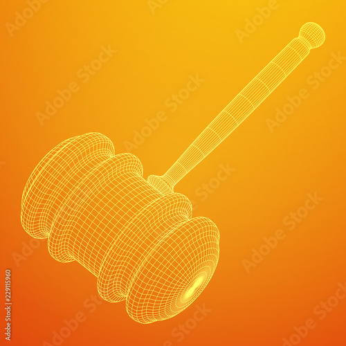 Gavel, hammer of judge or auctioneer. Wireframe low poly mesh vector illustration