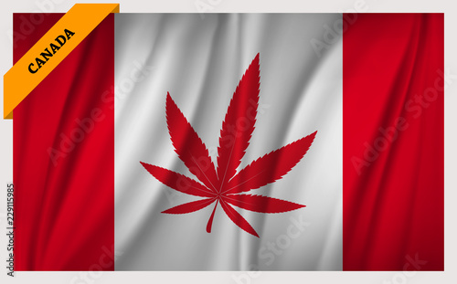 Waving Canada flag with cannabis leaf in center position