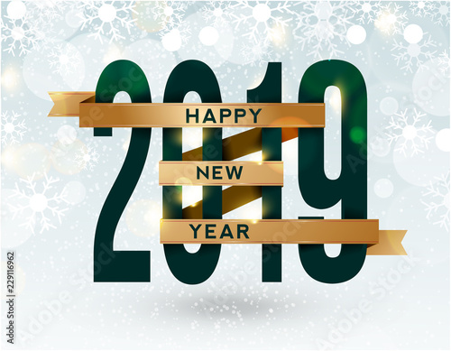2019 Happy New Year on flat christmas background, for presentations, flyers, leaflets, postcards and posters. Vector illustration EPS10