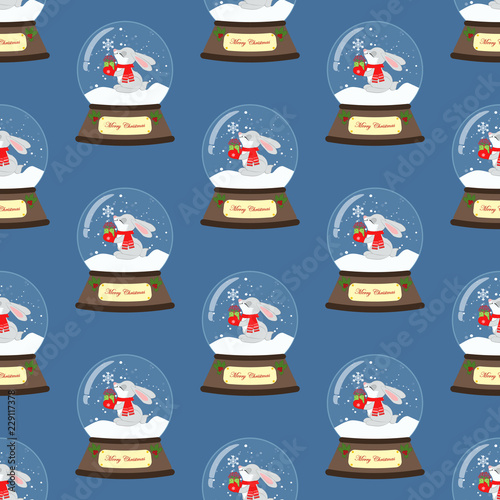 Christmas snow globe with rabbit seamless pattern © parkheta