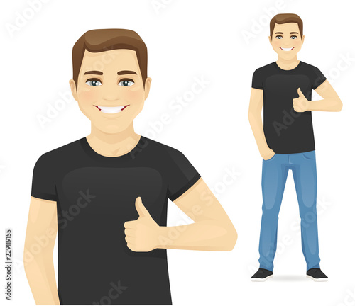Smiling man showing thumb up gesture vector illustration