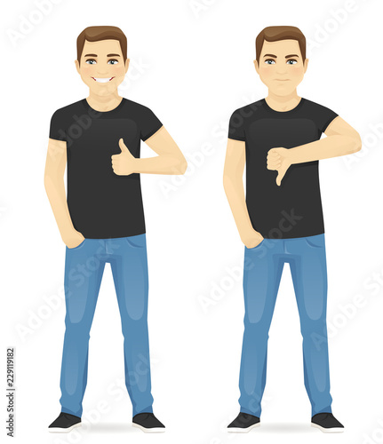 Man showing thumb up and thumb down isolated vector illustration