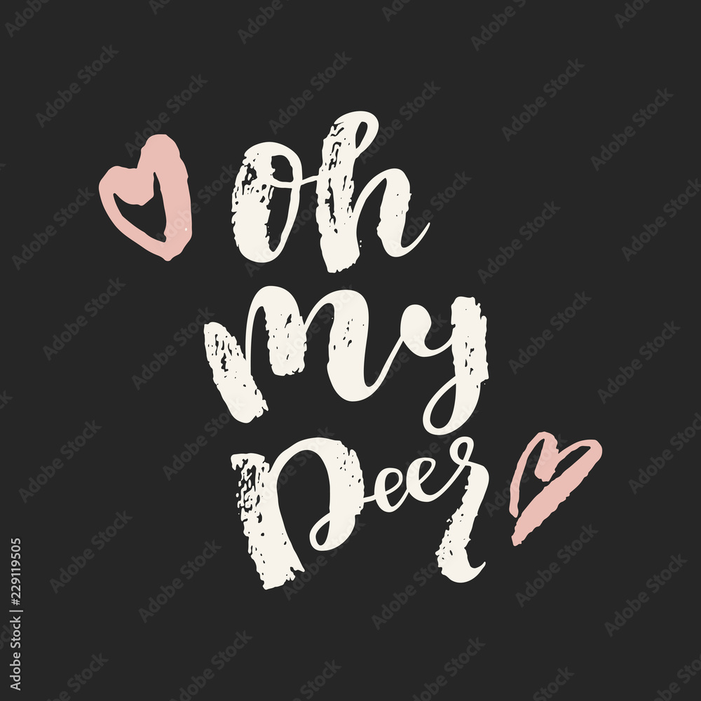 Oh My Deer. Christmas quote calligraphic greeting card on black background. Hand lettering, modern calligraphy. Merry Christmas design. Chalk on blackboard vector illustration