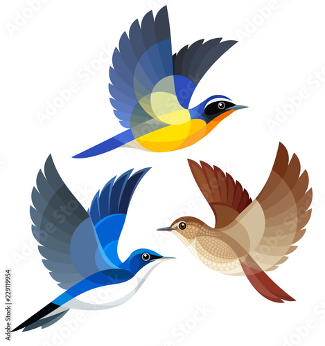 Stylized Songbirds in flight