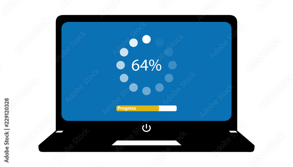 Laptop Screen And Loading In Progress Bar - Vector Illustration - Isolated On White Background Laptop Screen And Loading In Progress Bar - Vector Illustration - Isolated On White Background
