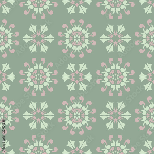 Olive green floral seamless pattern with pale pink elements. Background with flower designs