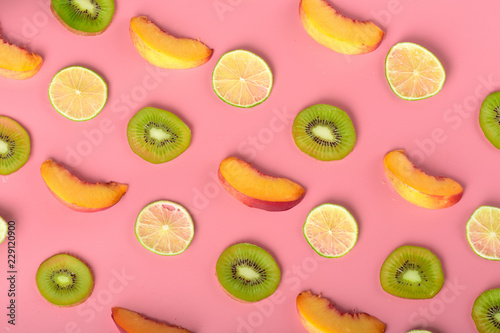 Food texture. Seamless pattern of fresh various fruits.