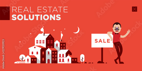 Real Estate Flat Icon Web Header Design