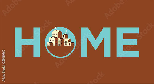 Flat City Illustration with Home Typography