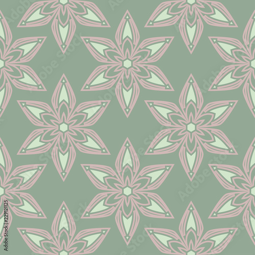 Olive green floral seamless pattern. Background with flower designs
