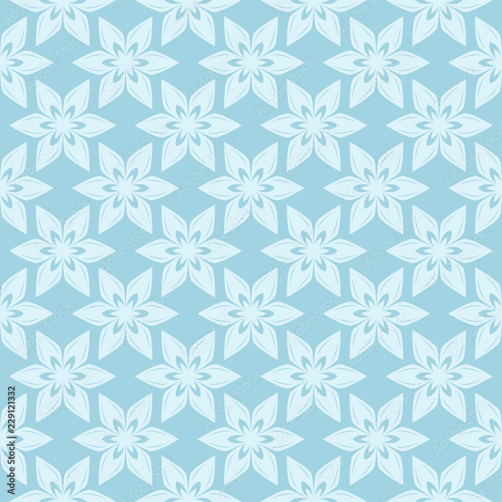 White floral ornament on blue. Seamless pattern White floral ornament on blue. Seamless pattern