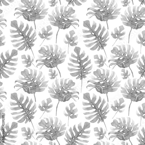 Fototapeta Naklejka Na Ścianę i Meble -  Watercolor tropical palm leaf pattern