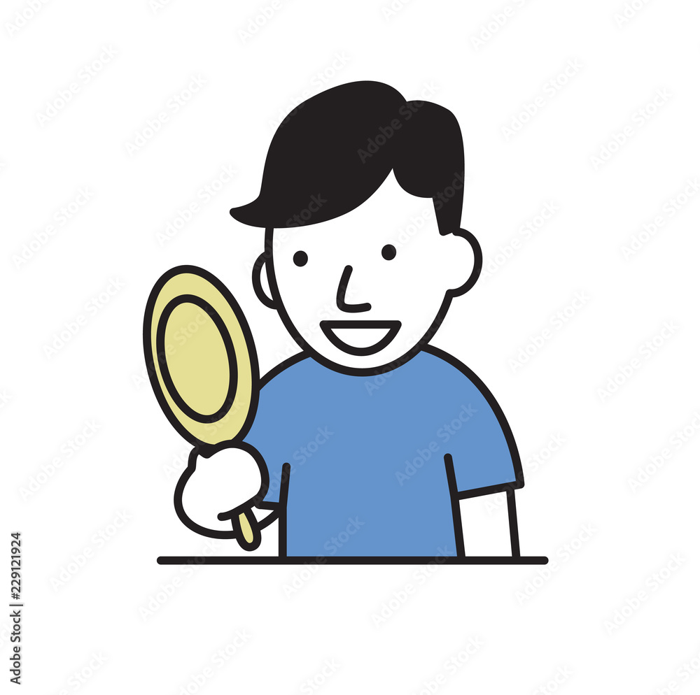 Smiling young man looking at his reflection in the mirror. Colorful flat vector illustration. Isolated on white background. Smiling young man looking at his reflection in the mirror. Colorful flat vector illustration. Isolated on white background.