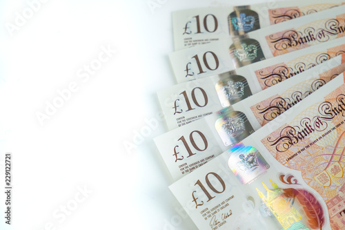 British money, five ten pound notes