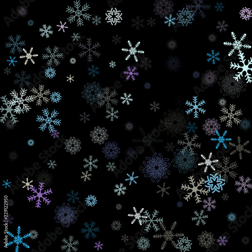 Falling down snow confetti, snowflake vector border. Festive winter, Christmas, New Year sale background. Cold weather, winter storm, scatter texture. Hipster snowfall falling snowflakes cool confetti